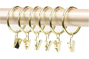 Anawakia 10 Stück Gardinenringe mit Klammern, Metall, Vorhangclips, Haken, Gardinen, Clips mit Ringen (Gold, Innendurchmesser 50 mm)