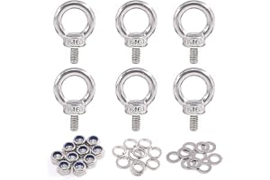 Glarks 36 st 304 rostfritt stål M6 utvändig gänga maskiner axel lyftring ögonbult med låsmutter/låsbrickor/platta brickor set