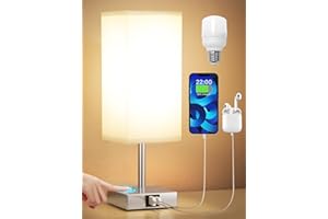 Aooshine Bedside Lamps, Touch Control Table Lamp with USB A+C Charging Ports, Lamps 3 Way Dimmable, for Bedroom Living Room Grey Fabric Shade (LED Bulb Included)