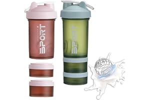 ELITEVA Shaker Proteinas 500ml 3 En 1 - Mezclador De Proteinas Con Varios Compartimentos, Botella Gimnasio Con Bola Mezcladora, Vaso Mezclador Proteinas Para Batidos Cremosos. Sin Fugas Y Bpa Libre (Rosa)