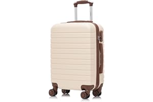 yonsly Reisekoffer Trolley Rollkoffer Handgepäck Set, Kabinenkoffer, Hartschalenreisekoffer Koffer Suitcase mit 4 Rollen 360°, Zahlenschloss, Weicher Gummigriff (M, Elfenbeinweiß)