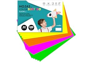 Cartulina de Colores, Cartulina A4 Colores Surtidos Fluor, Folios de Colores 180gr para Manualidades, Imprimir Documentos y Diseños Creativos, Folios de Colores A4 · m-office (x10 Surtido Fluor)