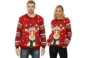 Kouric Pull Moche de Noel Femme Homme,Pull de Noel Lumineux LED,Unisexe Pulls de Noël Drole,Pull Noel Moche Couple Assortis,Pull Noel Famille Hiver Chaud Col Rond