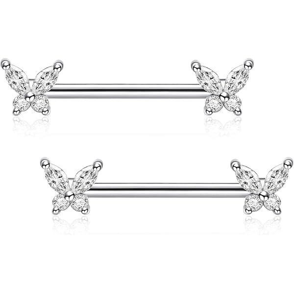 Piercings De Téton Pour Femme - 8 Paires - Acier Inoxydable 316L - 14G (1.6 Mm) - Formes Cœur, Haltère, CZ