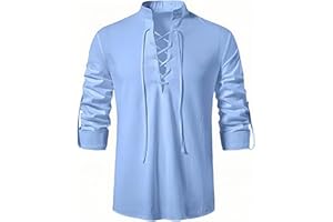 SHEYOW Hombre Camisa de Lino Retro Medieval Shirt Casual Estilo Punk Manga Larga Traje de Pirata Halloween