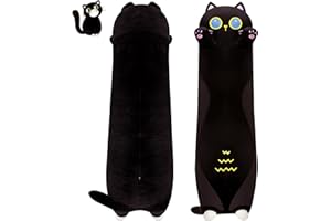 TRAVELKNOT Kot, przytulanka, czarna pluszowa poduszka, 110 cm, długa kota, miękka zabawka, pluszowa zabawka, Kawaii, prezent dla przyjaciół, dzieci