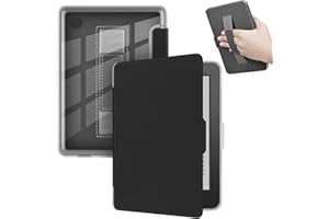 GIOPUEY Cover Compatibile con Kobo Clara Colour/Clara BW/Clara 2E, Flip Pelle + PC TPU Trasparente Case con Cinturino Guscio Rigido Posteriore - Black