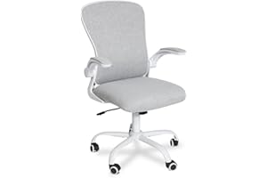 Fullwatt Ergonomic Desk Chair - Flip-up Armrest Mesh with Lumbar Support, Mid-Back for Home Office & Conference Rooms, Grey