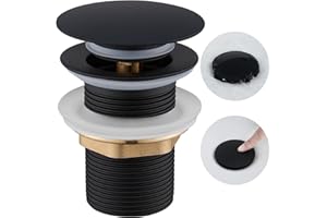 Ulytid Piletta Lavabo Bagno Nero, Piletta Click Clack Senza Troppopieno, Pop-Up Valvola di Scarico per Lavabi e Lavandini Sifone Bidet, Universal G1 1/4"