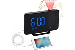 Radio reloj despertador de proyección, reloj despertador digital CestMall con cargador USB/proyección en el techo, reloj despertador doble ruidoso, reloj despertador con proyector simple para personas