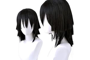 maysuwell Lguro für Cosplay-Perücken, kurzes schwarzes Haar, Anime-Perücke für Männer und Frauen für Halloween, Karneval, Kostümparty mit Perückenhaube