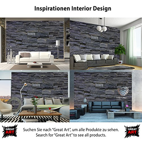 Fototapete Schwarze Steinwand Wand-dekoration – Wandbild Steinmauer Poster-Motiv by GREAT ART (336 x 238 cm) - 4