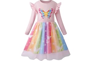 VASCHY Vestidos de Niña, Vestido Manga Larga Vestido Unicornio Princesa Mariposa Sirena Vestidos Ropa Tul Fiesta de Verano Vestido Festivo 2-10 años