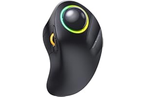 ProtoArc EM03 Bezprzewodowa mysz Trackball Bluetooth, ergonomiczna mysz RGB obsługiwana palcem Trackball mysz do ładowania, komputer laptop, 3 połączenia urządzenia, kompatybilna z iPadem, Mac,
