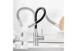 CECIPA Flexibler Küchenarmatur Schwarz, Wasserhahn Küch mit 2 Strahlarten, Mischbatterie Küche Schwarz, Spültischarmatur 360° Schwenkbar, Armatur küche Hochdruck, Spülarmatur Edelstahl