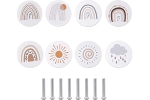 HO2NLE 8 Stück Schrankknöpfe Holz für Kinderzimmer Runde Wettermuster Holzgriffe Möbel Knöpfe für Schrank Holzknöpfe Kommode für Kinderzimmer, Küche, Schlafzimmer Wettergriffssatz