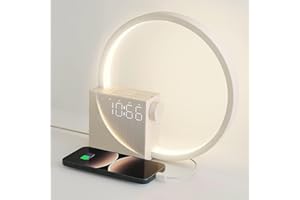 ‎INSSISAIN INSSISAIN 10W LED Nachttischlampe mit 2 Wecker,Wake Up Licht Wecker USB Ladeanschlüssen,10 White Noise&3 Stufige Helligkeit Nachtlicht Touch Control,Einschlafhilfe Babys & Erwachsene (Beige)