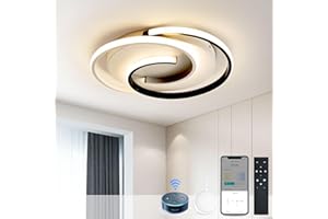 ‎BAYHT Smart Deckenlampe LED 32W Schwarze Wohnzimmerlampe Alexa Google Home dimmbar mit Fernbedienung Modern Rund Design Schlafzimmerlampe Esstischlampe Bürolampe Flurlampe