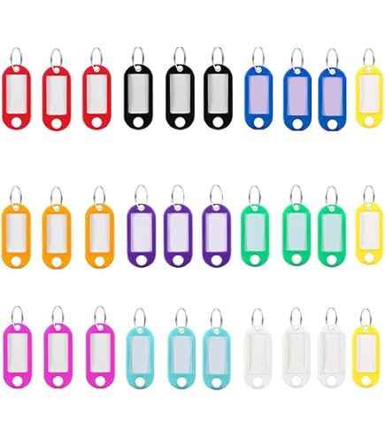 JHWELRG Schlüsselanhänger Mit Beschreibbaren Etiketten – 8 Farben, Edelstahlring & Karabiner