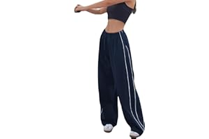 Imuedaen Track Pants Damen Parachute Pants Y2k Hosen Baggy Cargohose Weites Bein Track Pants Vintage Baggy Hosen für Frauen Streetwear Elastische Taille Freizeithose Pants