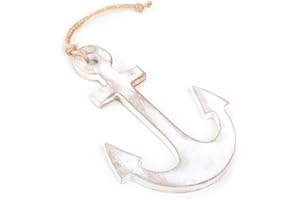 Logbuch-Verlag Ancora in legno da appendere, 16 cm, bianco shabby chic, ciondolo con ancora come decorazione marittima da parete