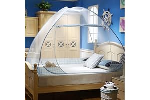 Moustiquaire de Lit Pliable, Digead Portable de Voyage Moustiquaire,Double Porte Camping Mosquito Rideau, 150 * 200cm Moustiquaire en Forme de Dôme à Installation Facile - Jante Bleue