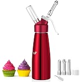 Newaner 500ml Siphon Chantilly, Syphon à crème en Aluminium avec 3 Douilles en Acier Inoxydable et 1 Brosse de Nettoyage, pour décoration gâteaux d'anniversaire pâtisserie crème glacée et Desserts
