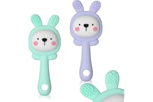 ABirdon Silikonowy gryzak dla niemowląt, 2 sztuki, z grzechotką, nie zawiera BPA, zabawka sensoryczna dla dzieci w wieku 0-3 lat, Molar gryzak do dziąseł