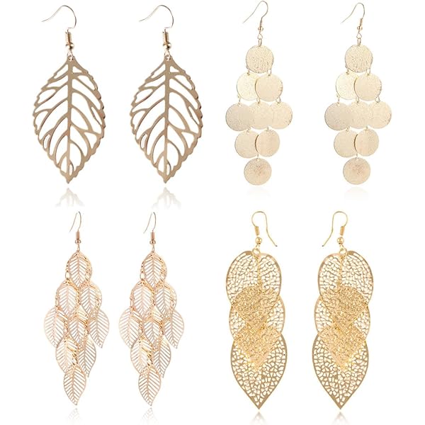 Leaf Drop Earrings For Women - Rose Gold & Silver Plated Dangle Earrings, Stainless Steel, 3.2 Cm Length