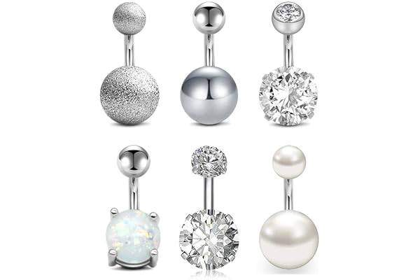 Longita 14G Acier Chirurgical Opale Perle Diamant Piercing Nombril Anneaux Nombril Barres Barbell Courbe Bananabells Piercing Ventre Barre 6mm 10mm pour Femmes