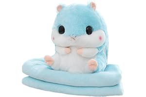 MUZIRI KINOKOO Plüsch-Kissendecke, niedliche Hamster-Plüschdecke für TV-Sofa, Büro, Schlafdecke, faltbar, Überwurfdecke, gefüllt, Kissen, Flugzeugdecke, weiches Plüschspielzeug, Decke, Blau