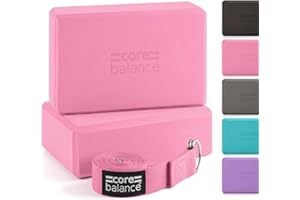 Core Balance Set di Blocchi Yoga in Schiuma e Cintura - Mattoncini di Supporto Ad Alta Densità e Cintura con Fibbia Ad Anello D in Cotone D Gratuita, Resistenti e Leggeri - Disponibili in 5 Colori