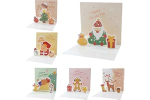 Fyvadio 3D Tarjeta de Navidad, 6 Pack Pop-up Tarjetas de Navidad con sobres, 3D Tarjetas de felicitación de Navidad Tarjetas de felicitación de vacaciones Feliz Navidad Tarjeta de Postales de Navidad