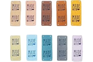 Csirnto 50 Pezzi Etichette in Pelle Artificiale Etichette Fatte a Mano Handmade Etichette da Cucire PU Etichette con Fori, per Abbigliamento Vestiti Cappelli Borse (10 colori)