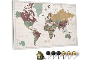 CANVASCALE Canvas World Map with Cork Pin Board - English Lettering - Decorative Wall Decoration for All Rooms - Canvas Pictures with World Map Motif (90x60 cm, Pattern 3)
