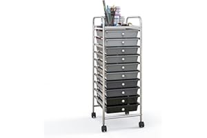 GiantexUK 10 Drawers Rolling Trolley, Multipurpose Utility Storage Organizer Cart with Wheels, Home Office Hairdressing Salon Shelving Organizer Unit (Gradient Black)