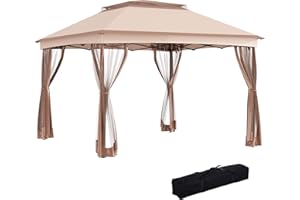 Outsunny Tonnelle Barnum de Jardin Pop-up Pliant 3,25L x 3,25l x 2,65H m Acier Polyester moustiquaires + Sac de Transport café