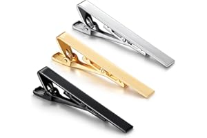 RENKE 3 Pack Men's Tie Clips Long Styles Tie Bar Clip Set Square Edges Tie Tack Pins - Gold, Silver, Black，Perfect for Weddings, Business, and Daily Wear | Premium Copper Tie Bar Set， Business Clips.