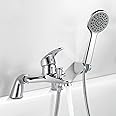 Rehomthy Bath Shower Mixer Tap with Shower Head and Hose, Modern Round Monobloc Single Bath Taps with Shower Attachment, Chrome, 180mm Centres