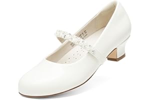 DREAM PAIRS Girls Party Shoes Low Heels for Little Big Girl Mary Jane Shoes with Pearl Rhinestones Flower Girl Pumps Princess Wedding