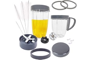 FUNTUAN Ersatzteile für NutriBullet, 2 Tassen, Abziehklinge, 2 wiederverschließbare Deckel, 2 Dichtungen, 2 Gänge, 3 Stoßdämpfer-Pads, Deckelring, Deckelring mit Griff & Reinigungsbürste für Nutribullet