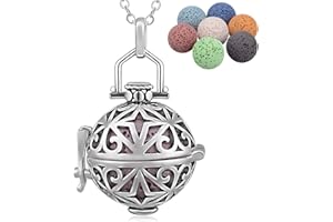 INFUSEU Aromaterapia Olio Essenziale Diffusore Collana Ciondolo Medaglione D'argento 5 PZ Lava Pietre Con 24 "Catena, Regalo per le Donne