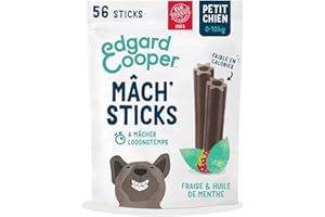 EDGARD & COOPER Edgard Cooper Friandises Pour Chien, (Menthe & Fraise, 7 bâtons x 8) Petit,, Un par Jour, Faible en Calorie, Mastication Longue Efficace, Haleine Fraîche