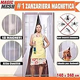 Bakaji Mosquitera Magnética o Universal 140 x 240 cm, Diseño de Cortina Blanca con 18 Imanes Para Puertas, Magic Mesh, Contra Insectos, Moscas y Mosquitos