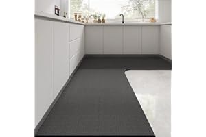 Treer Kitchen Rug Kitchen Floor Mat L-shaped Non Slip Washable Waterproof Anti-Fatigue Dirt-resistant Standing Mat Diatom Mud Long Carpet for Hallway Sink Laundry Office (Dark grey,80x150x45cm)