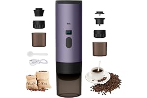 KOUAMOR 3 En 1 Machine à Cafe Portable, 72W CafetièRe Portable, 12V Expresso CafetièRe Rechargeable, USB CafetièRes Expresso à Capsules, RéServoir D'Eau 90ml, Pour Bureau Camping Voiture Voyage (Violette)