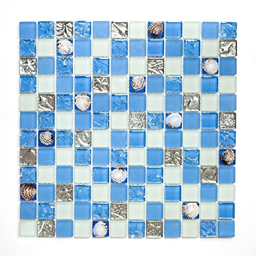Fliesen Mosaik Mosaikfliese Bad Küche Crystal Muschel blau Bordüre Neu #450 - 2