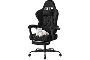 Devoko Sedia da Gaming in tessuto, Sedie Ufficio Ergonomica, Sedia Massaggiante con braccioli, Poltrona con cuscini imbottiti a molle, con ruote, braccioli, 360°girevole, Regolabile in altezza, Nera