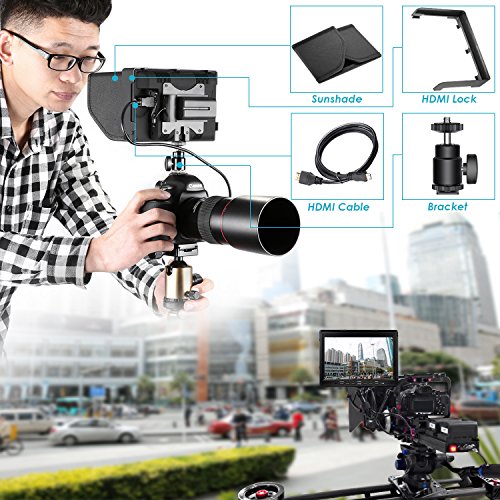 Neewer 7 pouces Moniteur sur Cam  ra avec Entr  e VGA AV  HDMI Ecran IPS 800  1 Contraste 800x480 Haute R  solution pour Canon Nikon Sony Olympus Pentax Appareil Photo et Cam  scope DSLR  NW708-M   Batterie Non Incluse 