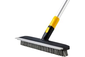 Yocada Boden-Scheuerbürste, 142 cm, Teleskopgriff, 2-in-1-Schabbürste, steife Borsten, Duschschrubber für die Reinigung von Terrasse, Badezimmer, Garage, Küche, Wand, Terrasse, Wanne, Fliesen